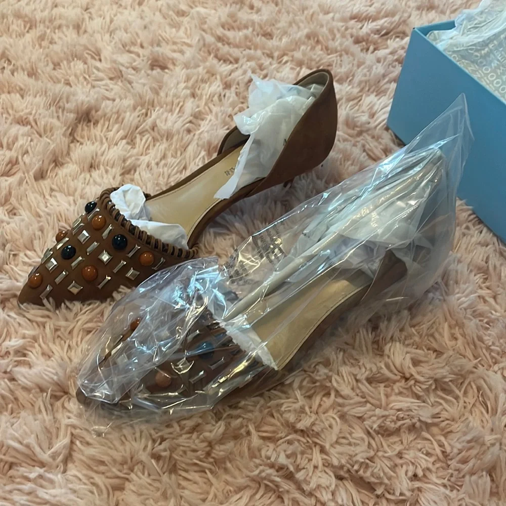 Antonio Melani Vivica Brown Bead Studded Suede Heels - Picture 2 of 8